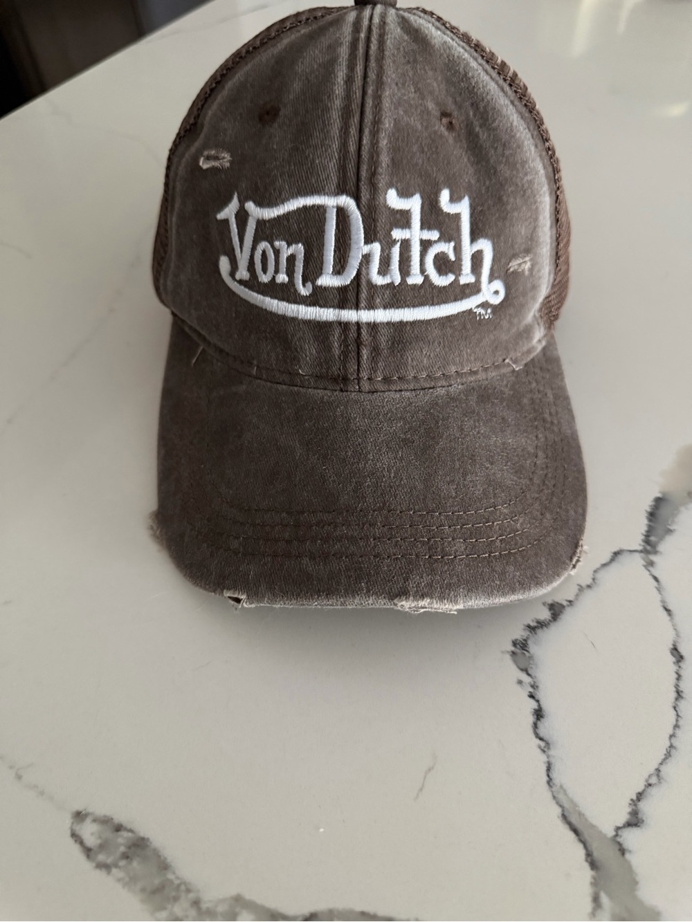 Von Dutch Brown Distressed Logo Trucker Cap